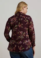 Plus Classic Fit Floral Cotton Voile Shirt