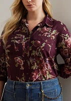 Plus Classic Fit Floral Cotton Voile Shirt