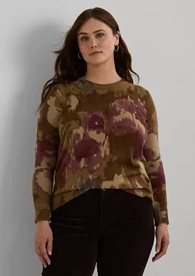 Plus Floral Cotton Blend Sweater