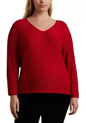 Plus Rib-Knit Dolman-Sleeve Sweater