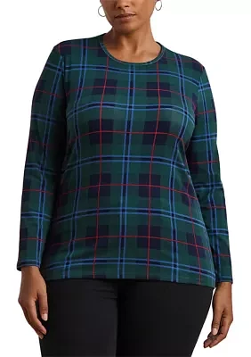 Plus Plaid Stretch Cotton Long Sleeve T-Shirt