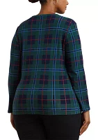 Plus Plaid Stretch Cotton Long Sleeve T-Shirt