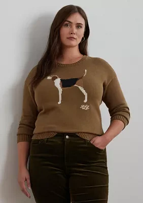 Plus Intarsia-Knit Beagle Cotton Sweater