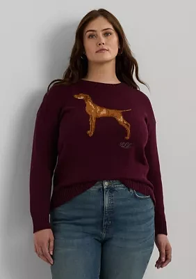 Plus Intarsia-Knit Vizsla Cotton Sweater