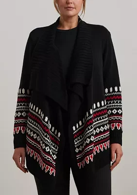 Plus Fair Isle Cotton Shawl Collar Cardigan