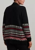 Plus Fair Isle Cotton Shawl Collar Cardigan