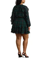 Plus Plaid Ruffle Trim Georgette Tiered Dress