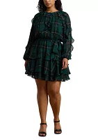 Plus Plaid Ruffle Trim Georgette Tiered Dress