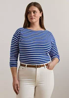 Plus Striped Cotton Jersey Boat Neck Top