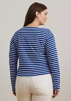 Plus Striped Cotton Jersey Boat Neck Top