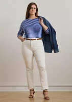 Plus Striped Cotton Jersey Boat Neck Top