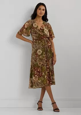 Floral Belted Crinkle Georgette Dress