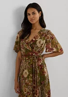 Floral Belted Crinkle Georgette Dress