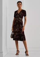 Women's Floral Jersey Surplice Puff-Sleeve Dress