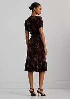 Women's Floral Jersey Surplice Puff-Sleeve Dress