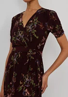 Women's Floral Jersey Surplice Puff-Sleeve Dress