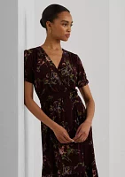 Women's Floral Jersey Surplice Puff-Sleeve Dress