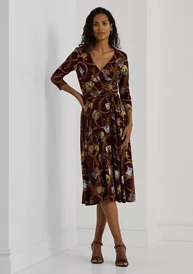 Belting Print Surplice Jersey Dress