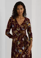 Belting Print Surplice Jersey Dress