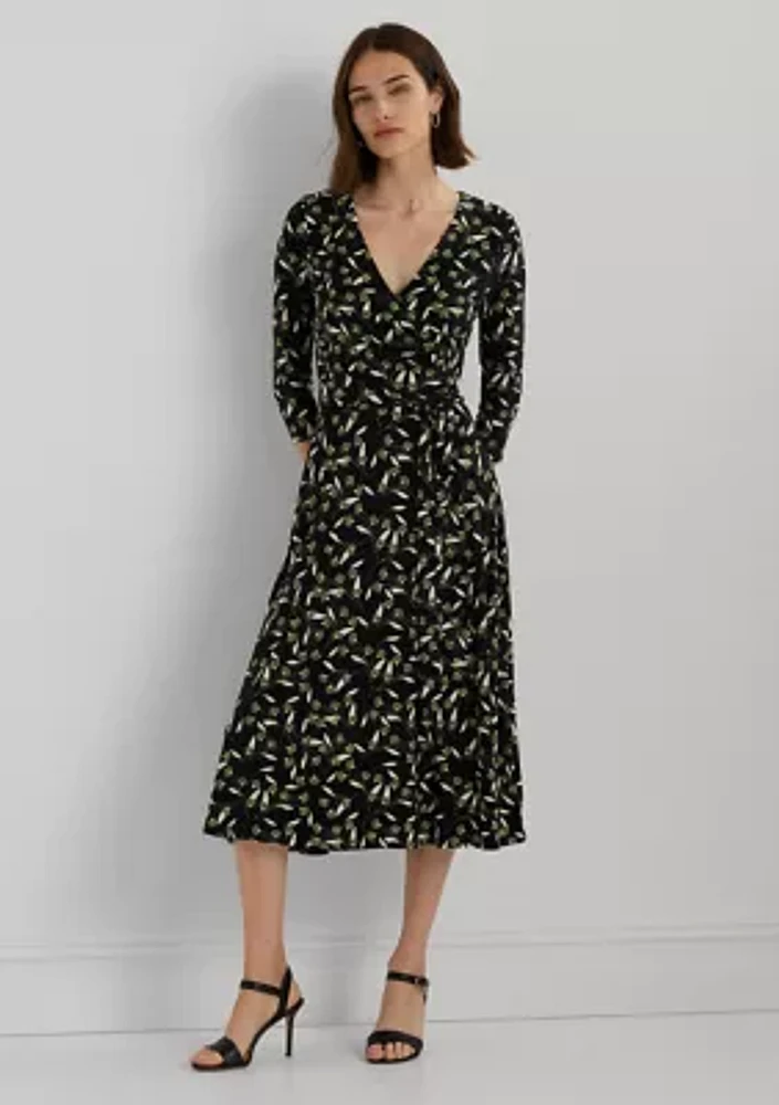 Floral Surplice Stretch Jersey Dress