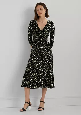 Floral Surplice Stretch Jersey Dress