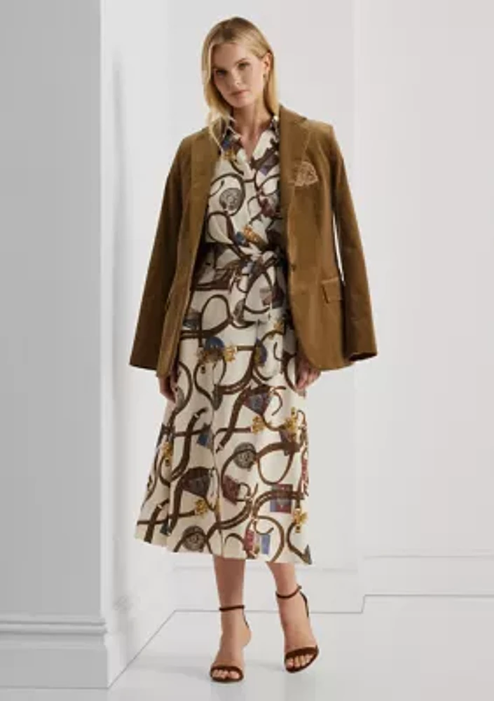 Belting Print Belted Crepe Dress