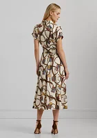 Belting Print Belted Crepe Dress