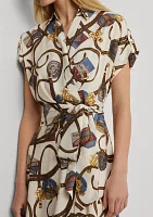 Belting Print Belted Crepe Dress