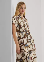 Belting Print Belted Crepe Dress