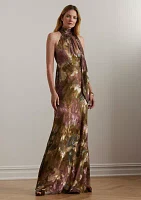 Women's Floral Burnout Satin Halter Gown