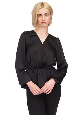 Women's Long Sleeve Surplice Peplum Blouse