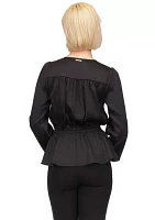 Women's Long Sleeve Surplice Peplum Blouse