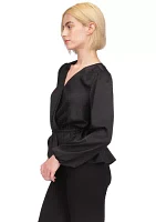 Women's Long Sleeve Surplice Peplum Blouse