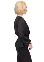 Women's Long Sleeve Surplice Peplum Blouse