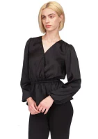 Women's Long Sleeve Surplice Peplum Blouse