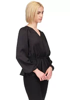 Women's Long Sleeve Surplice Peplum Blouse