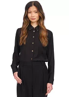 Women's Long Sleeve Studded Collar Button Up Shirt