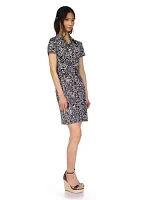 Women's Short Sleeve Snap Front Ruched Dress