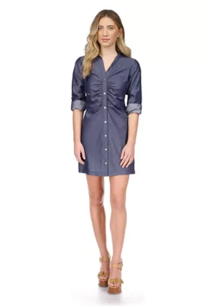 Women's Tencel Ruched Shirt Dress