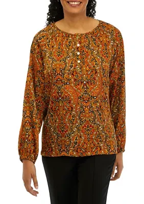 Women's Multi Paisley Peasant Top