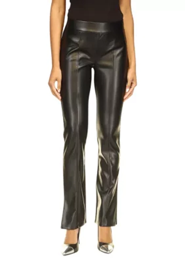 Women's Vegan Leather Trim Flare Pants