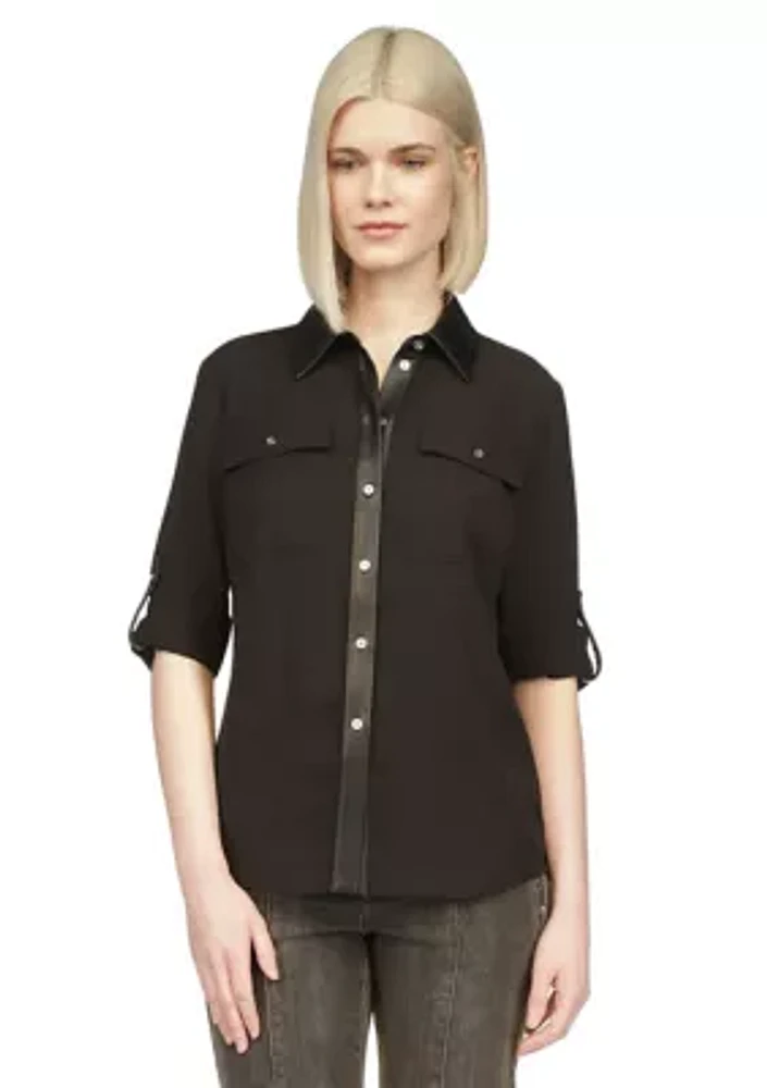 Women's Vegan Leather Trim Shirt