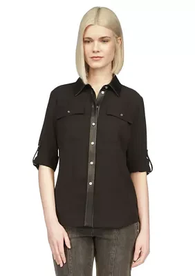 Women's Vegan Leather Trim Shirt