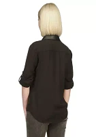 Women's Vegan Leather Trim Shirt