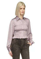 Women's Ruched Waist Long Sleeve Smocked Blouse