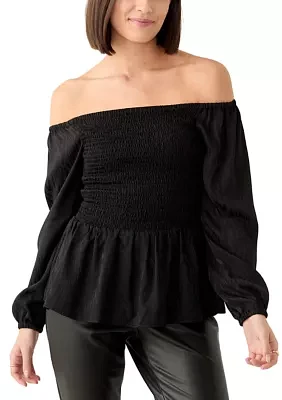 Women's Long Sleeve Smock Off the Shoulder Blouse