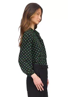 Women's Long Blouson Sleeve Printed Blouse