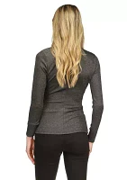 Women's Ruched Mock Neck Glitter Knit Top