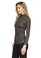 Women's Ruched Mock Neck Glitter Knit Top