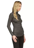 Women's Ruched Mock Neck Glitter Knit Top